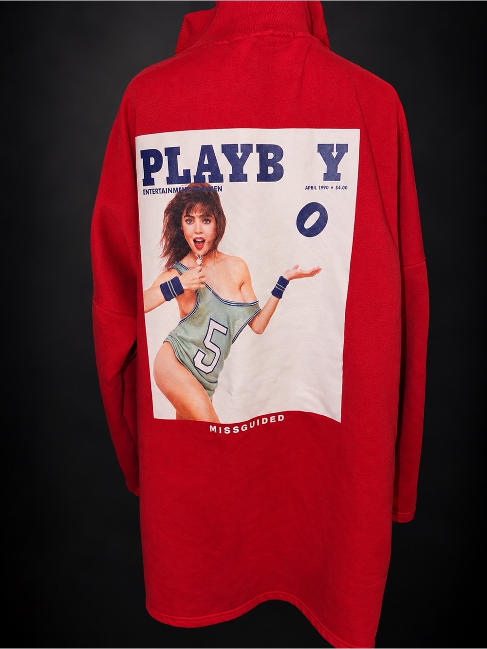Playboy x Missguided Red Oversized Quarter Zip Sweatshirt Dress UK 18 US 14